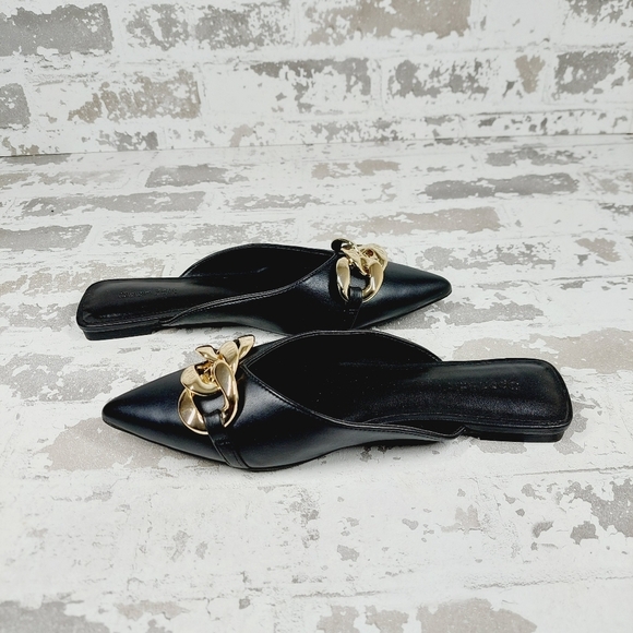 New Open Edit Kristina Black Faux Leather Chain Slip On Mules B21 - Picture 7 of 11